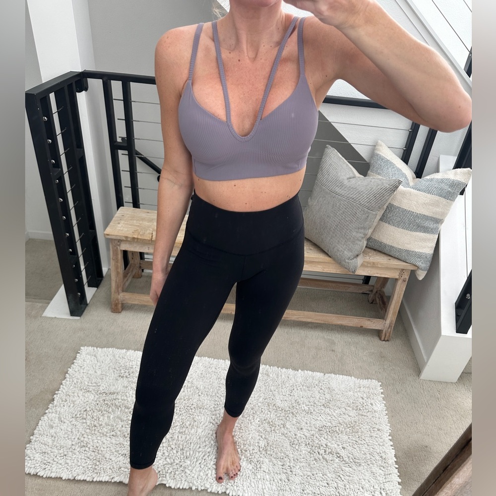 Lululemon Cloud Longline Sports Bra Mauve Ribbed Strappy Back | Size 4 - Picture 3 of 11